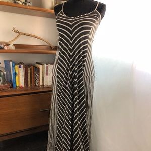 Anthropologie Puella Gray White Striped Maxi Dress